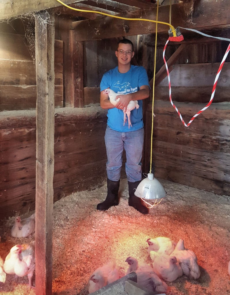Happy National Ag Week from Mason Horning of Horning Farms -- seen here caring for his FFA Broiler Contest chickens. He checked on them twice a day to make sure they had enough food and water, monitored the temperature of their house and weighed them weekly. Mason raised these broilers not only for financial benefit, but also for the knowledge gained about raising chickens that he can use in the future. Mason’s successful project, earned him 7th place in the state contest. Photos and write up courtesy of Washtenaw Farm Bureau.