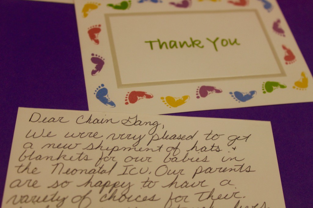 Christine keeps a big binder of all of the thank you received by the group so any member who comes in can look through it.
