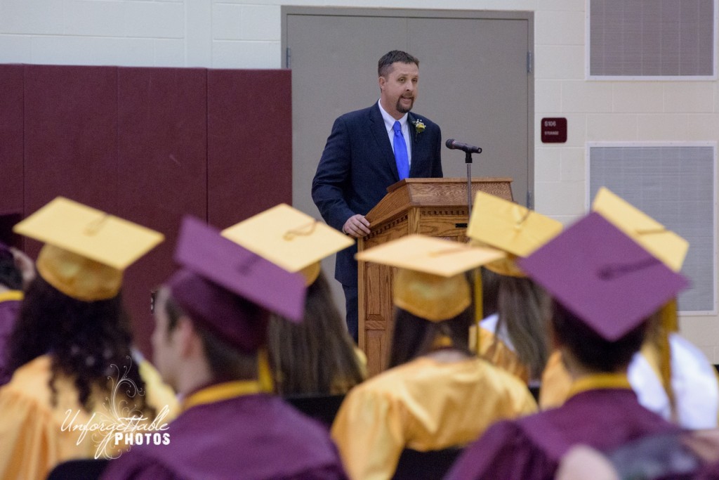 Principal Kevin Mowrer reminds the Class of 2016 that Manchester will always be their home.