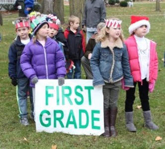 Christmas in the Village 2013.  First graders prepare for the annual Christmas parade on Saturday morning.