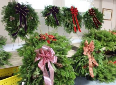 Christmas in the Village 2013.  Kathy Fusilier sold her hand made wreaths and grave blankets at the Emanuel Church of Christ at 324 West Main. 