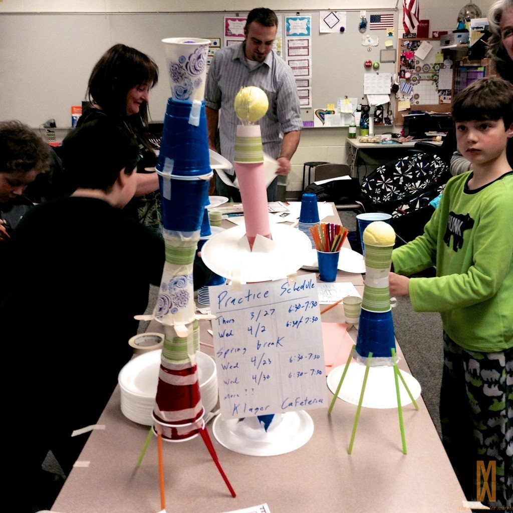 As an architectural challenge, students competed to see who could build the tallest structure that was still capable of holding a tennis ball without falling over.