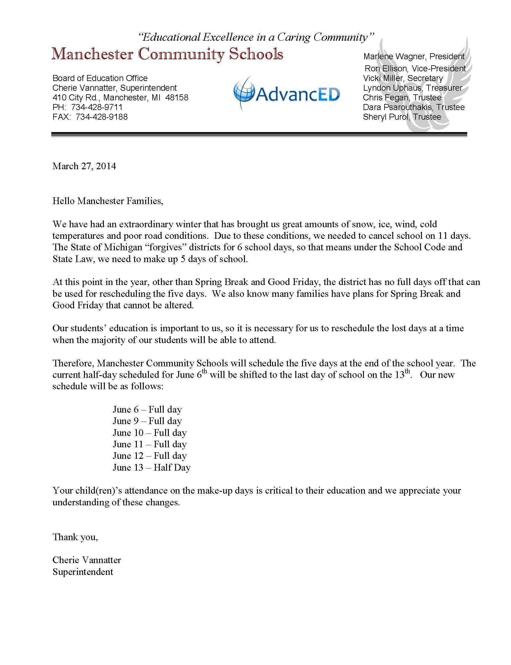 Attendance Letter To Parents Template