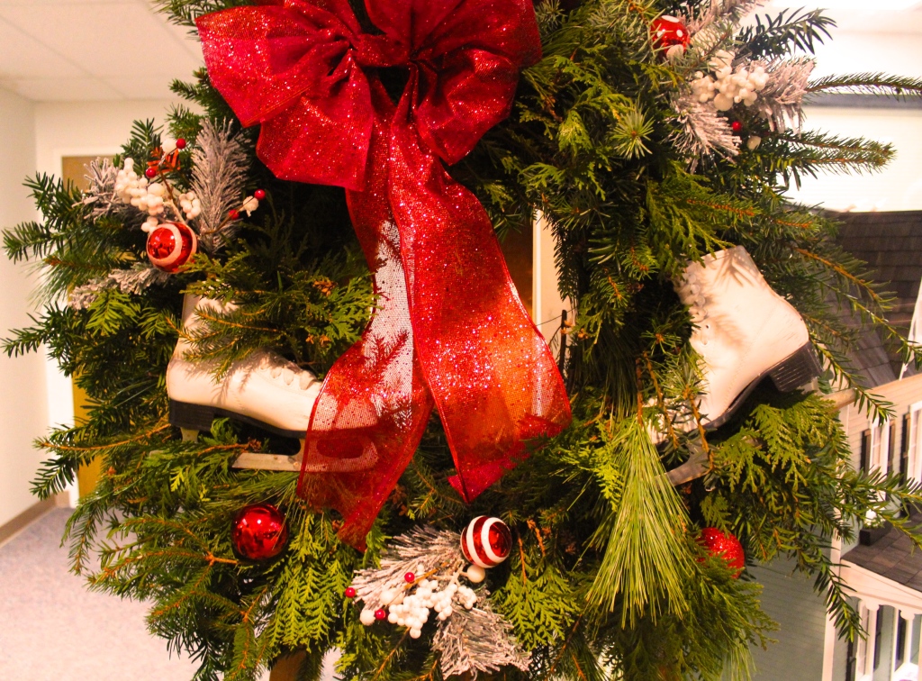 Live greens wreath hand  crafted by Theresa Herron and  decorated by Vicki Miller was up for auction.
