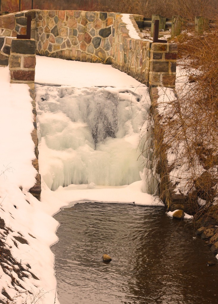 Frozen waterfall in the Sharon Mills Counrt Park.