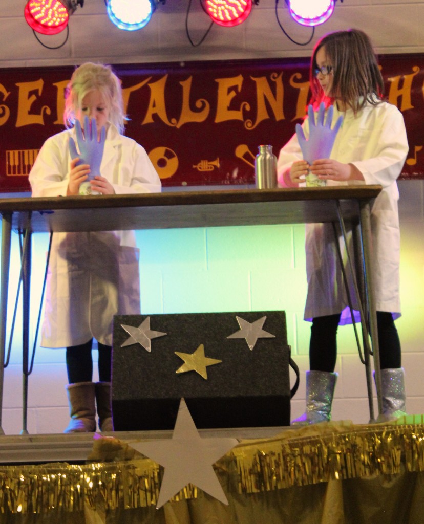 Summer Chandler and Peyton Fether performed a science demonstration entitled Frankenstein's Hand to Weird Science.