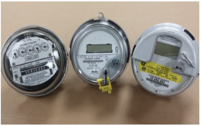 Consumers Energy has upgraded meter technology for residential customers and small businesses from electromechanical meters (left) to digital meters (middle) over the past 10 years, as the older meters have required replacement. Digital communicating meters (right) have upgraded functions and will be installed across the state through 2017. Photo courtesy of Consumers Energy.