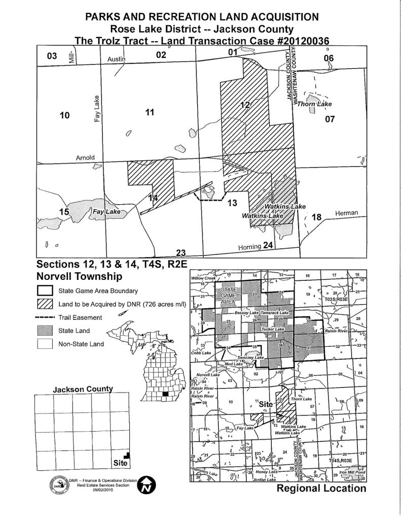 The official purchase contract map showing what has just been purchased by the State of Michigan in Jackson County.