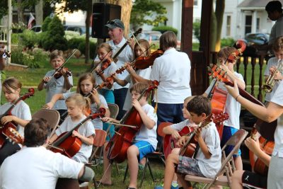 The Cultural Arts Strings summer camp ensemble performed at the gazebo last week. Photo by Jamie Kendall.