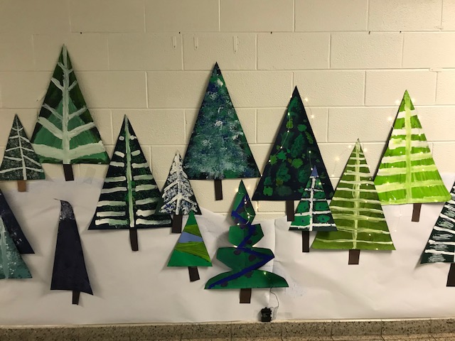 Photos: Student artwork – a hallway of snowy trees at Riverside School ...