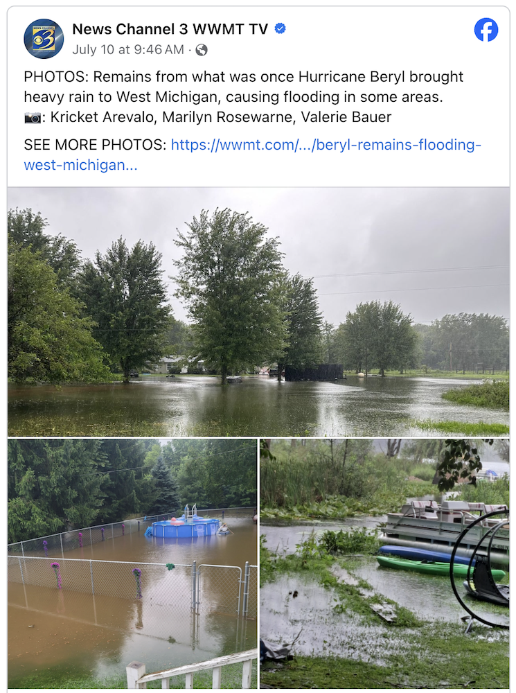 Hurricane Beryl aftermath: Michigan rainfall totals, flood damage | The ...